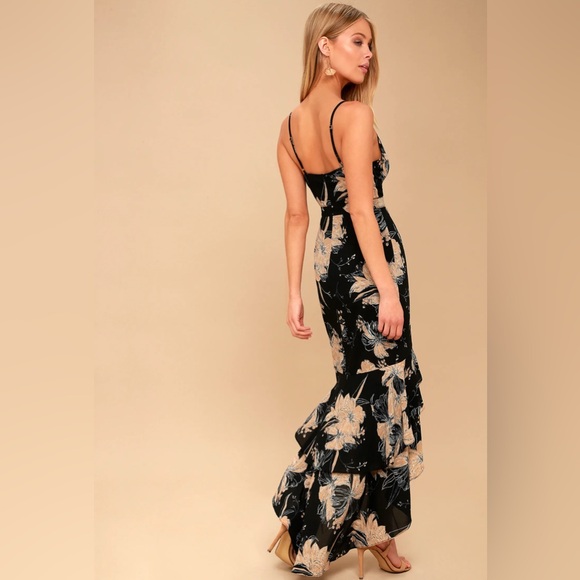 Lulu's Black Floral High Low Maxi Dress | Small - Picture 3 of 9